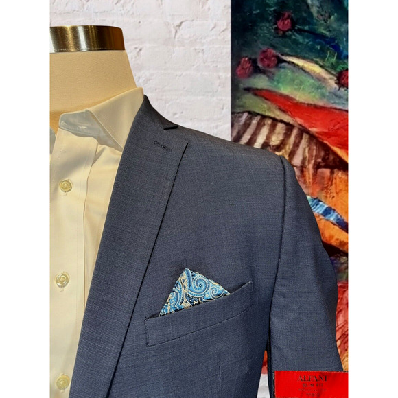 Alfani 42R Slim Royal Cobalt Blue Nailhead Casual Blazer Sport Coat Jacket - Picture 3 of 13